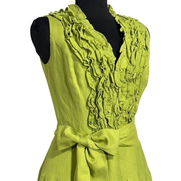 Willow Glenn Dresses & Skirts - Willow Glenn Green Linen Blend Ruffle Party Dress Sleeveless Fit & Flare Size 8‎